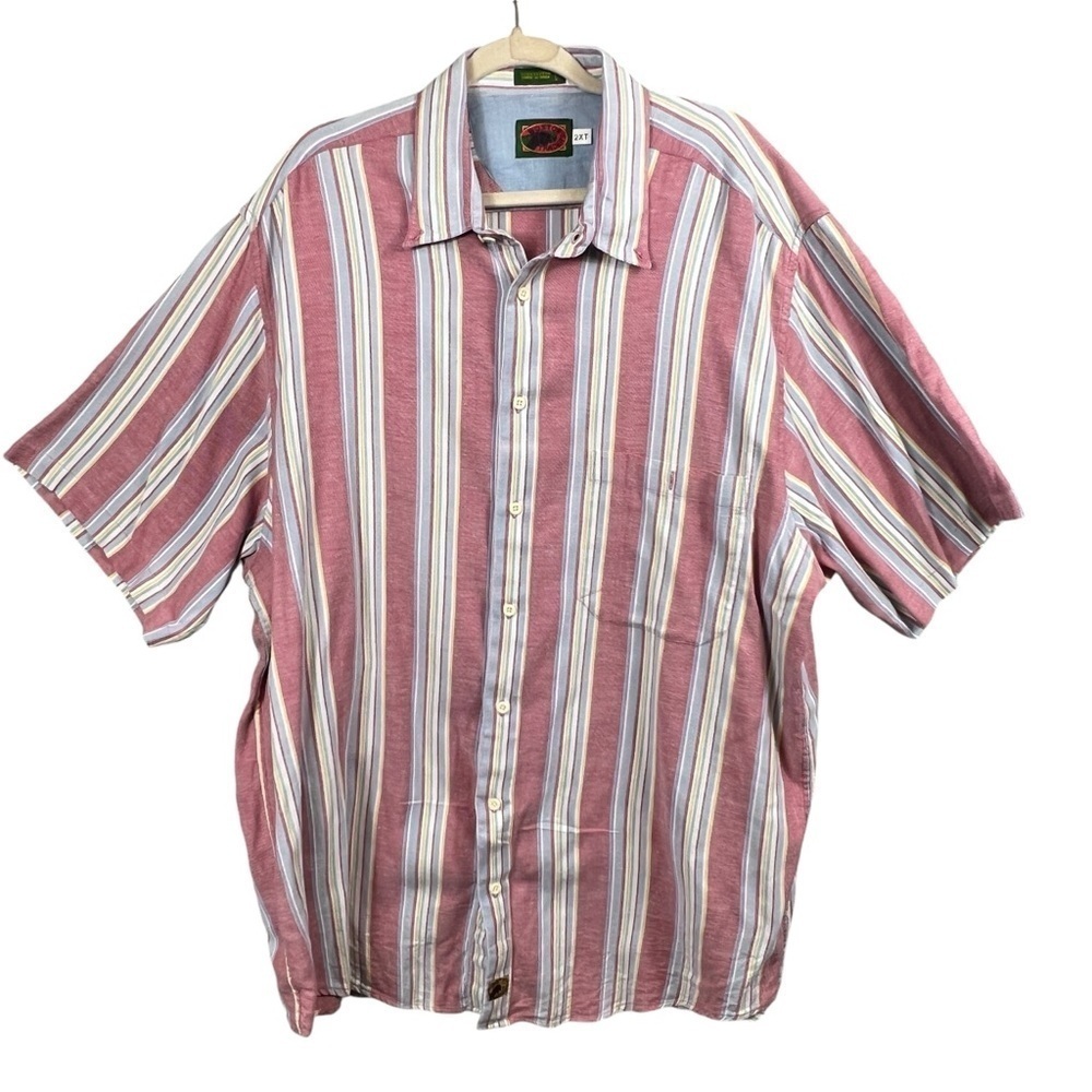 Boston Traders Mens Button Down Shirt Sz 2XT Striped Short Sleeve Multicolor